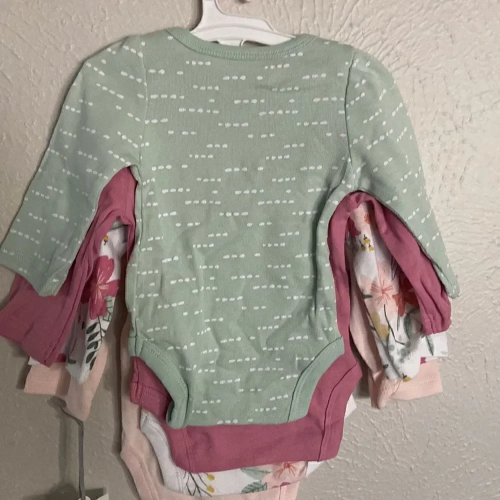 Baby Girls' 4pk Meadow Long Sleeve Bodysuit - Cloud Island™ Pink/Green/White NB